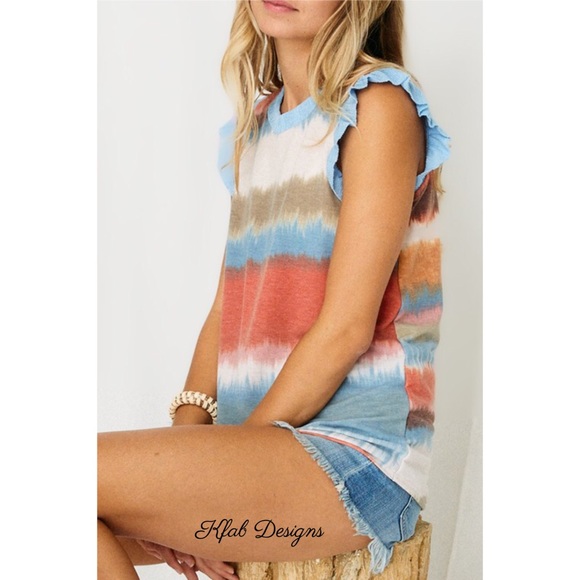 ❤️LAST 2! Ruffled Tie Dye Soft Knit Stretch Top! - Picture 4 of 6